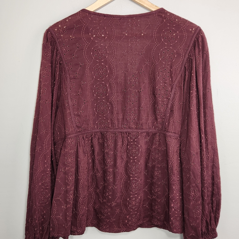 Burgundy Eyelet Top Size L  Babydoll Fairy Flowy - Picture 4 of 13